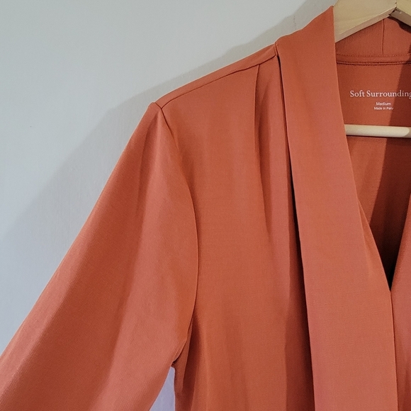 Soft Surroundings Women's Orange Jersey Knit Blouse Sz M V-neck Long Sleeve Fall - Picture 5 of 10